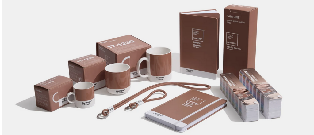 Mocha Mousse, couleur pantone 2025, utilisée sur de nombreux supports de communication